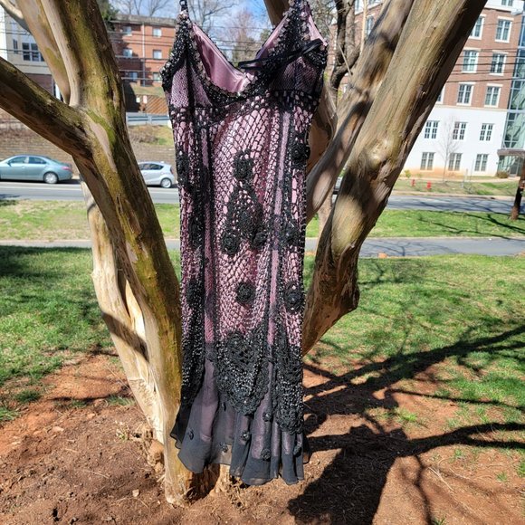 Y2K Sue Wong Slip Dress crochet beaded silk floral lace - Picture 11 of 11